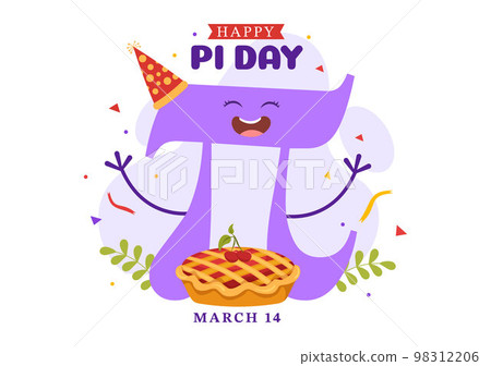 World Pi Day Illustration with Mathematical Constants, Greek Letters or Baked Sweet Pie for Landing Page in Hand Drawn Cartoon Symbol Templates 98312206