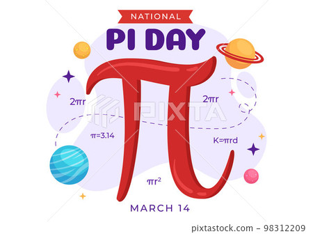 World Pi Day Illustration with Mathematical Constants, Greek Letters or Baked Sweet Pie for Landing Page in Hand Drawn Cartoon Symbol Templates 98312209