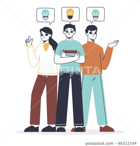 People searching good idea, great ideas generating. Flat business people search creative brilliant ideas, light bulb metaphor symbols illustration. Great idea generating concept People searching good idea, great ideas generating. Flat business people search creative brilliant ideas, light bulb metaphor symbols illustration. Great idea generating concept 98312504