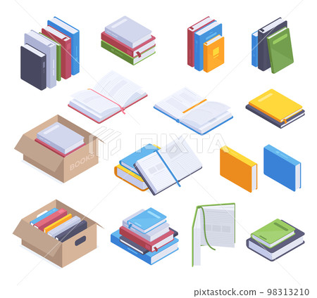 Isometric books, fiction, fantasy or educational literature, bookstore collection. School books, encyclopedia and textbook 3d vector illustration set. Book piles collection Isometric books, fiction, fantasy or educational literature, bookstore collection. School books, encyclopedia and textbook 3d vector illustration set. Book piles collection 98313210