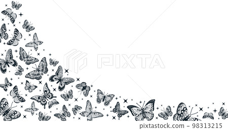 Cartoon butterflies curved background, gorgeous butterfly decoration. Flying butterfly flock, gorgeous exotic insects flat vector background illustration. Butterflies silhouettes backdrop Cartoon butterflies curved background, gorgeous butterfly decoration. Flying butterfly flock, gorgeous exotic insects flat vector background illustration. Butterflies silhouettes backdrop 98313215