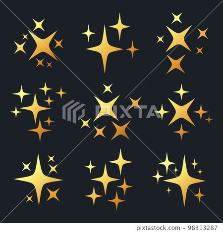 Golden shiny sparkle stars, flash lights glitter sparks. Twinkling gold sparkles, shiny stars silhouettes flat vector symbols illustration set. Glitter shimmering stars Golden shiny sparkle stars, flash lights glitter sparks. Twinkling gold sparkles, shiny stars silhouettes flat vector symbols illustration set. Glitter shimmering stars 98313287