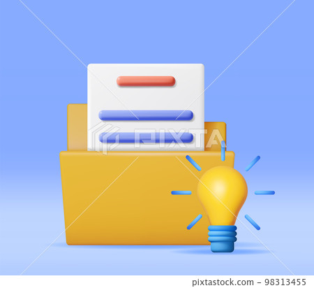 3D Business Folder full of Papers and Idea Bulb 98313455