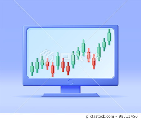3D Growth Stock Diagram on Computer 3D Growth Stock Diagram on Computer 98313456