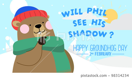 Cute groundhog with winter clothes on a snowy land Cute groundhog with winter clothes on a snowy land 98314234