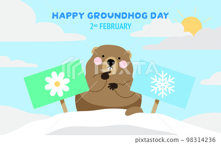 Groundhog Phil choosing between spring and winter Groundhog Phil choosing between spring and winter 98314236