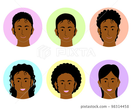 一組年輕的黑人女性面孔 一組年輕的黑人女性面孔 98314458