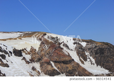 Mountain scenery / A desolate mountain with no vegetation and sparsely covered snow 98314541
