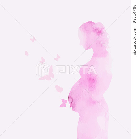 Watercolor pink pregnant woman with butterflies. Happy Mother's Day. Vector illustration Watercolor pink pregnant woman with butterflies. Happy Mother's Day. Vector illustration 98314786