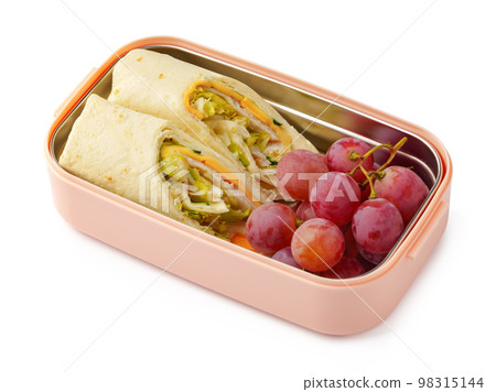 Healthy food delivery in take away box isolated on white background 98315144