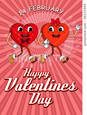 Vintage Groovy Happy Valentine Day poster, concept 70s Vintage Groovy Happy Valentine Day poster, concept 70s 98315444
