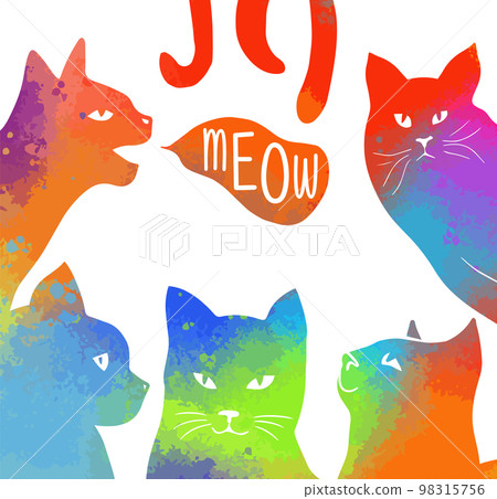 Frame with colored cats. Mixed media. Meow. Vector illustration 98315756