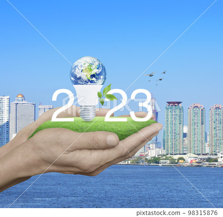 Happy new year 2023 green ecology and saving energy concept, Elements of this image furnished by NASA Happy new year 2023 green ecology and saving energy concept, Elements of this image furnished by NASA 98315876