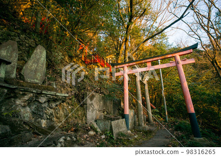Torii and stone monument of Inariyama at dusk in Kyoto Torii and stone monument of Inariyama at dusk in Kyoto 98316265