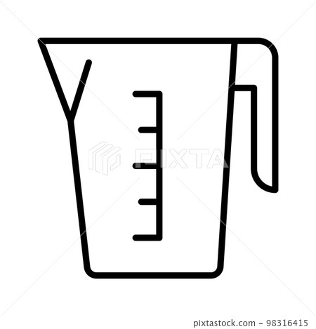 Kitchen measuring cup icon. Jug with measuring scale. Beaker for chemical experiments. 98316415