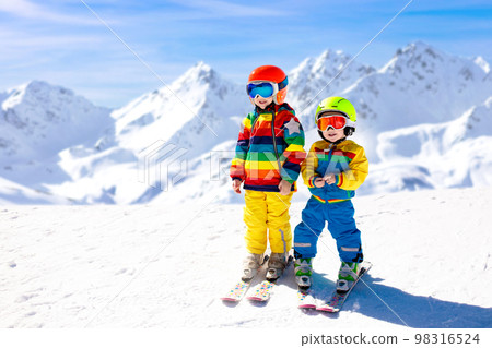 Ski and snow winter fun for kids. Children skiing. 98316524
