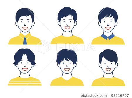 Smiling male icon set Various hairstyle variations Yellow B Smiling male icon set Various hairstyle variations Yellow B 98316797