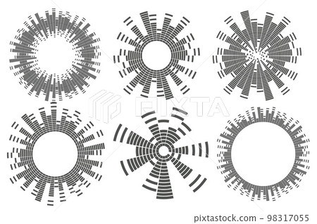 Abstract circular equalizer. Round audio eq soundwaves. Graphic abstract frame. Vector set 98317055