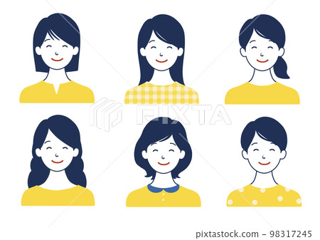 Smiling woman icon set Hair style Various variations Yellow 98317245