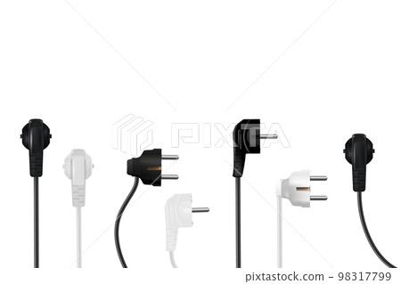 Vector realistic set of power plugs in different angles. 98317799