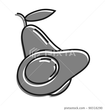 Linear icon, avocado fruit whole and cut in half with pit in middle. Exotic fruit. Simple black and white vector isolated on white background Linear icon, avocado fruit whole and cut in half with pit in middle. Exotic fruit. Simple black and white vector isolated on white background 98318290