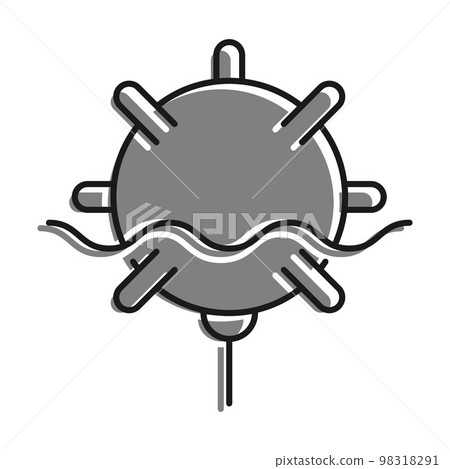 Linear icon, combat naval anti submarine mine. Fight against enemy ships. Simple black and white vector isolated on white background Linear icon, combat naval anti submarine mine. Fight against enemy ships. Simple black and white vector isolated on white background 98318291