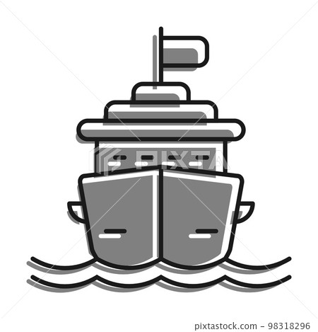Linear icon. Cruise ship for ocean voyages around the world. Multi deck liner for sea recreation. Simple black and white vector isolated on white background Linear icon. Cruise ship for ocean voyages around the world. Multi deck liner for sea recreation. Simple black and white vector isolated on white background 98318296