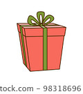 Pink gift box icon with red bow isolated on white background. 98318696