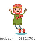 Cute hippie happy little girl in winter sweater in cartoon style isolated on white background. 98318701