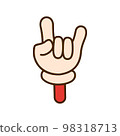 Rock on hand gesture in comic cartoon style isolated on white background. 98318713