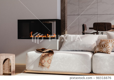House with a couch and modern furniture 3d render House with a couch and modern furniture 3d render 98318876