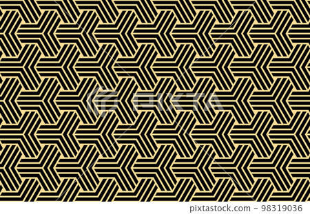 Abstract geometric pattern with stripes, lines. Seamless vector background. Gold and dark blue and gray ornament. Simple lattice graphic design Abstract geometric pattern with stripes, lines. Seamless vector background. Gold and dark blue and gray ornament. Simple lattice graphic design 98319036