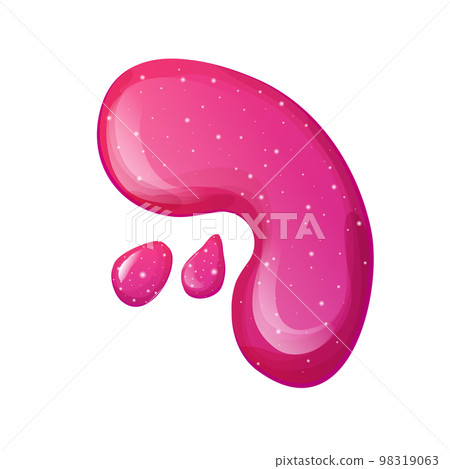 Slime splat, pink bright sticky jelly drop with glitter in cartoon style isolated on white background. 98319063