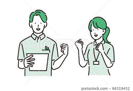 Nursing care image: Male and female care workers doing a guts pose with a smile 98319452