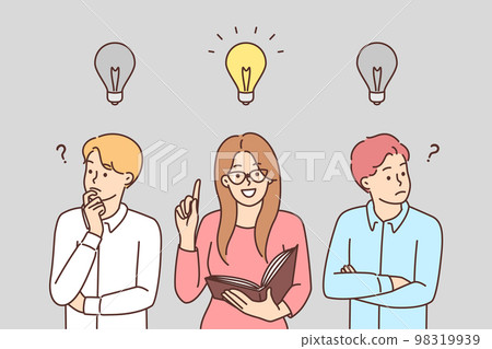 Smart woman with lightbulb generate business idea Smart woman with lightbulb generate business idea 98319939