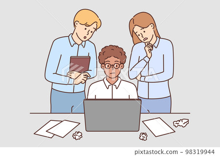 Frustrated employee work on laptop have problems Frustrated employee work on laptop have problems 98319944
