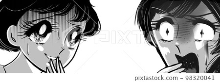 70年代黑白鋼筆劃少女卡通恐怖插畫受驚的黑髮少女 70年代黑白鋼筆劃少女卡通恐怖插畫受驚的黑髮少女 98320041
