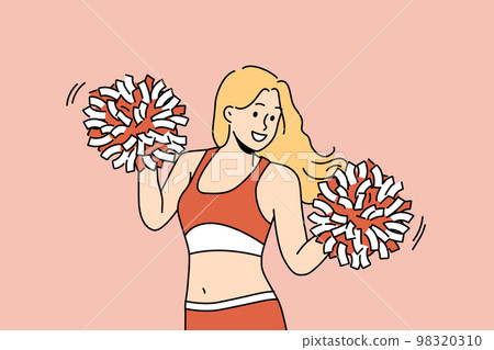 Smiling woman with pompons dancing  98320310