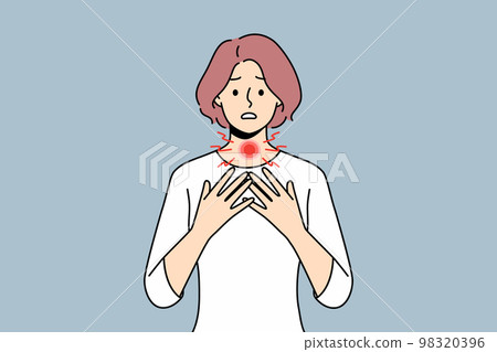 Unhealthy woman suffer from thyroid problems Unhealthy woman suffer from thyroid problems 98320396