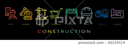 Construction neon color line icon 98320414