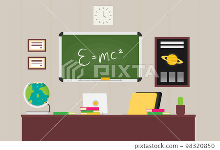 School teacher shows on blackboard. Flat design. Vector illustration. 98320850