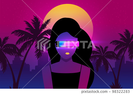 Retro future, 80s style Sci-Fi Background. Futuristic car. 98322283