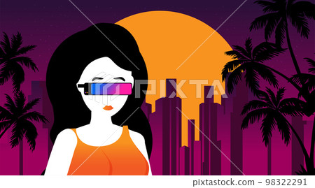 Retro future, 80s style Sci-Fi Background. Futuristic car. 98322291
