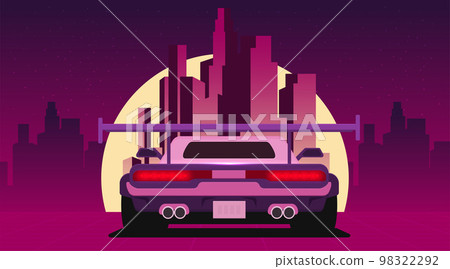 Retro future, 80s style Sci-Fi Background. Futuristic car. Retro future, 80s style Sci-Fi Background. Futuristic car. 98322292