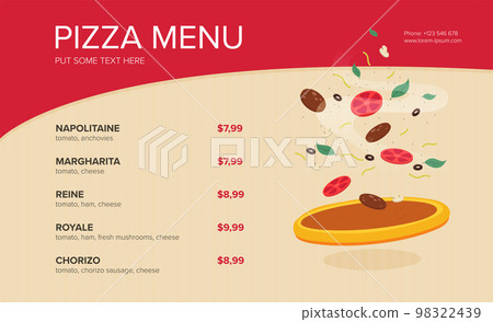 Flat style. Pizza card menu. Vector illustration. 98322439