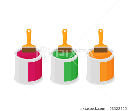 Flat illustration Brush on paint cans top view. Flat illustration Brush on paint cans top view. 98322523