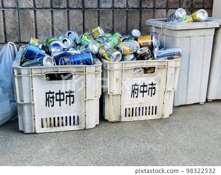 Empty cans thrown away as recyclable garbage Empty cans thrown away as recyclable garbage 98322532