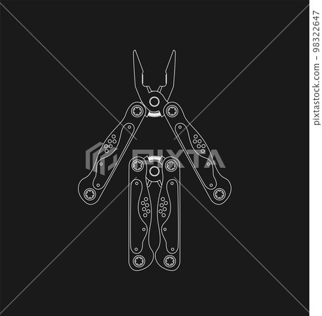 Stainless steel multifunctional pocket multi tool instrument. Flat illustration isolated on white. 98322647