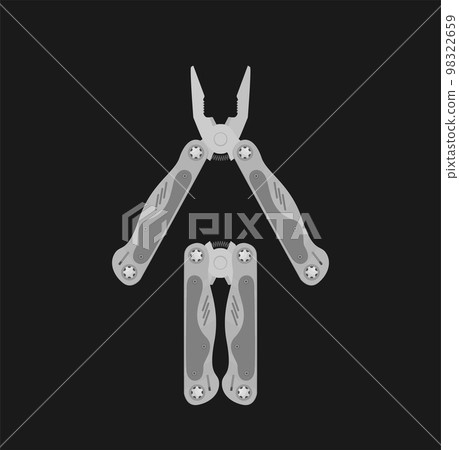 Stainless steel multifunctional pocket multi tool instrument. Flat illustration isolated on white. 98322659