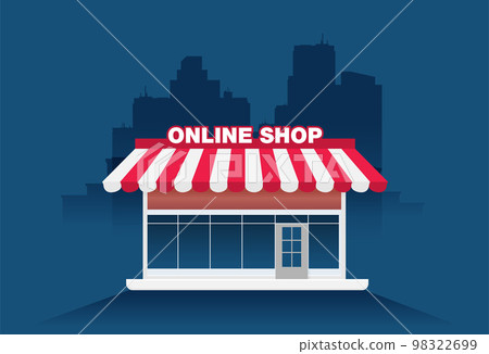 Online store. Sale, Laptop with awning isolated on color background 98322699